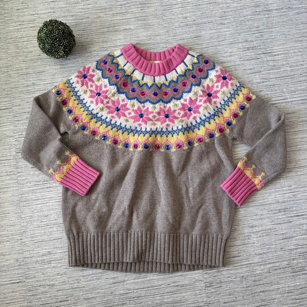 Boden Embellished Fair Isle Jumper Wool Blend Knit Sweater Size 8
